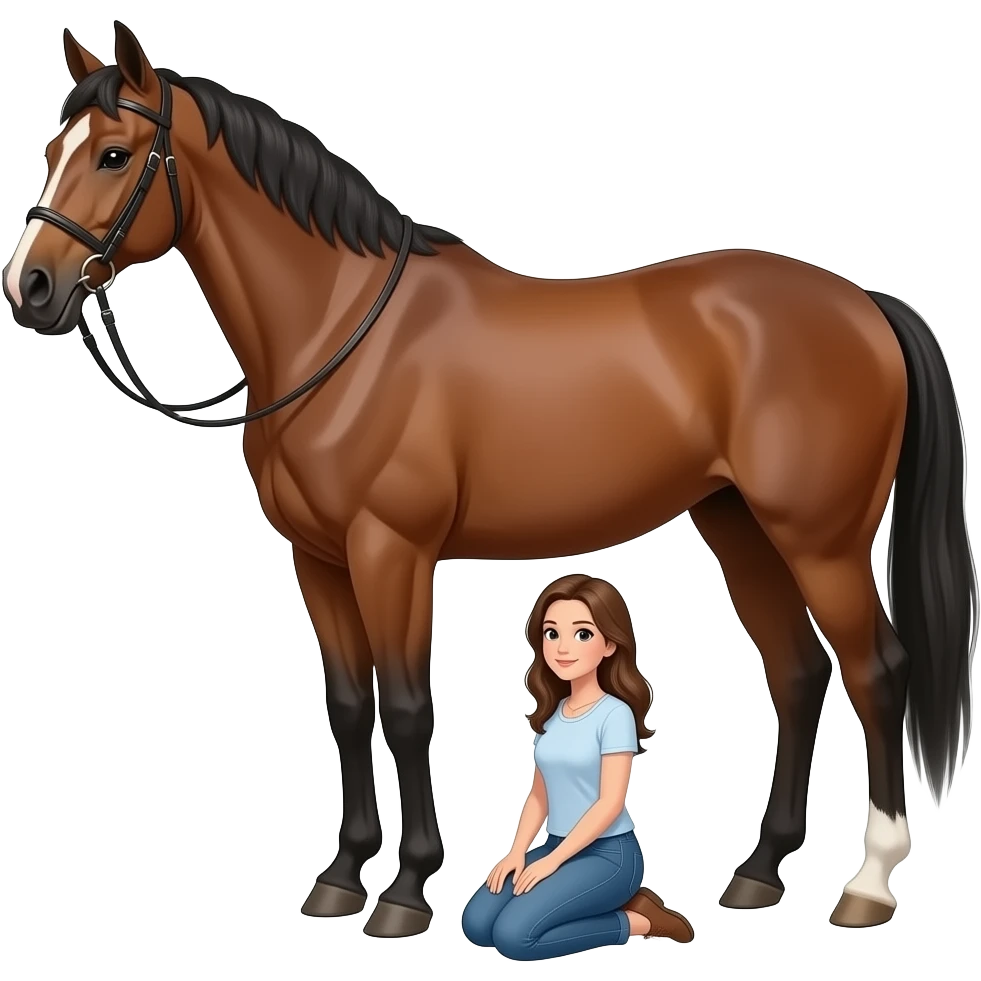 a horse with a woman kneeling underneath it emoji
