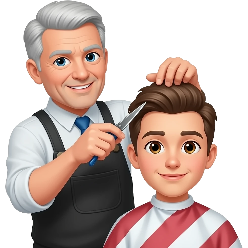 barbero adolescente con barbero mayor cortando cabellio emoji