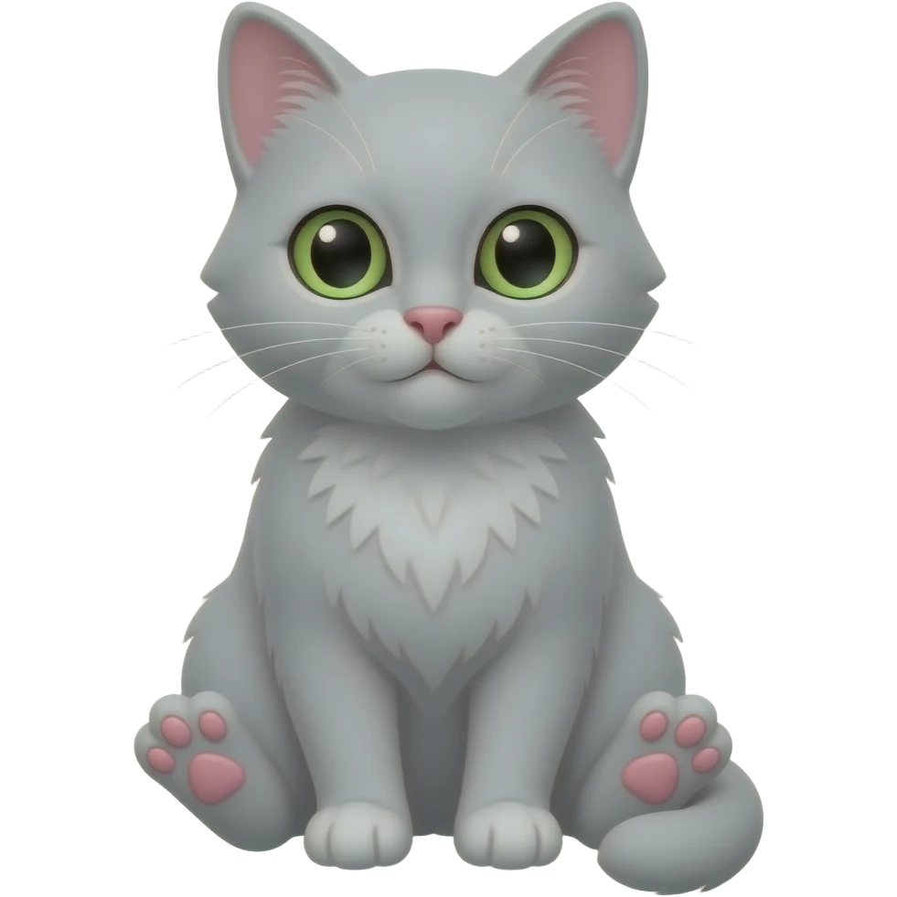 A sitting pure pale gray cat with green eyes, a pink nose, and pink paw pads. emoji