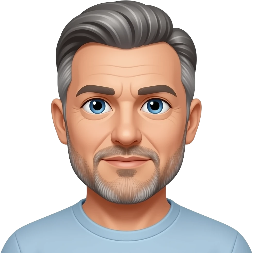 simple middle aged man with stubble, blue eyes & salt and pepper hair with left side quiff emoji