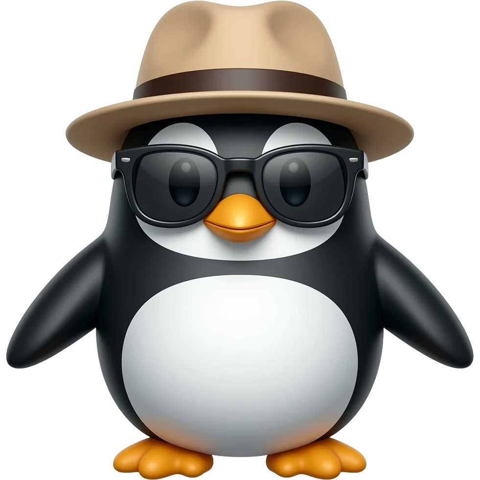 penguin with sunglassess and hat, just face emoji