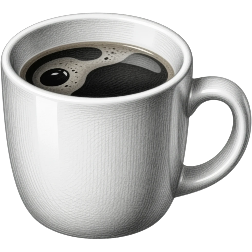 Coffee cup, graphite pencil drawing, individual hatch marks visible ...