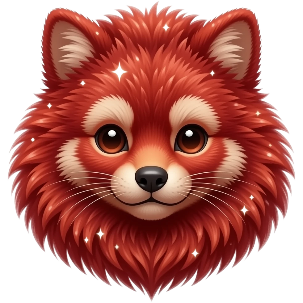 Hyper realistic fire red velvet fur soaked in starlight glitter and shadow gradients beautiful emoji