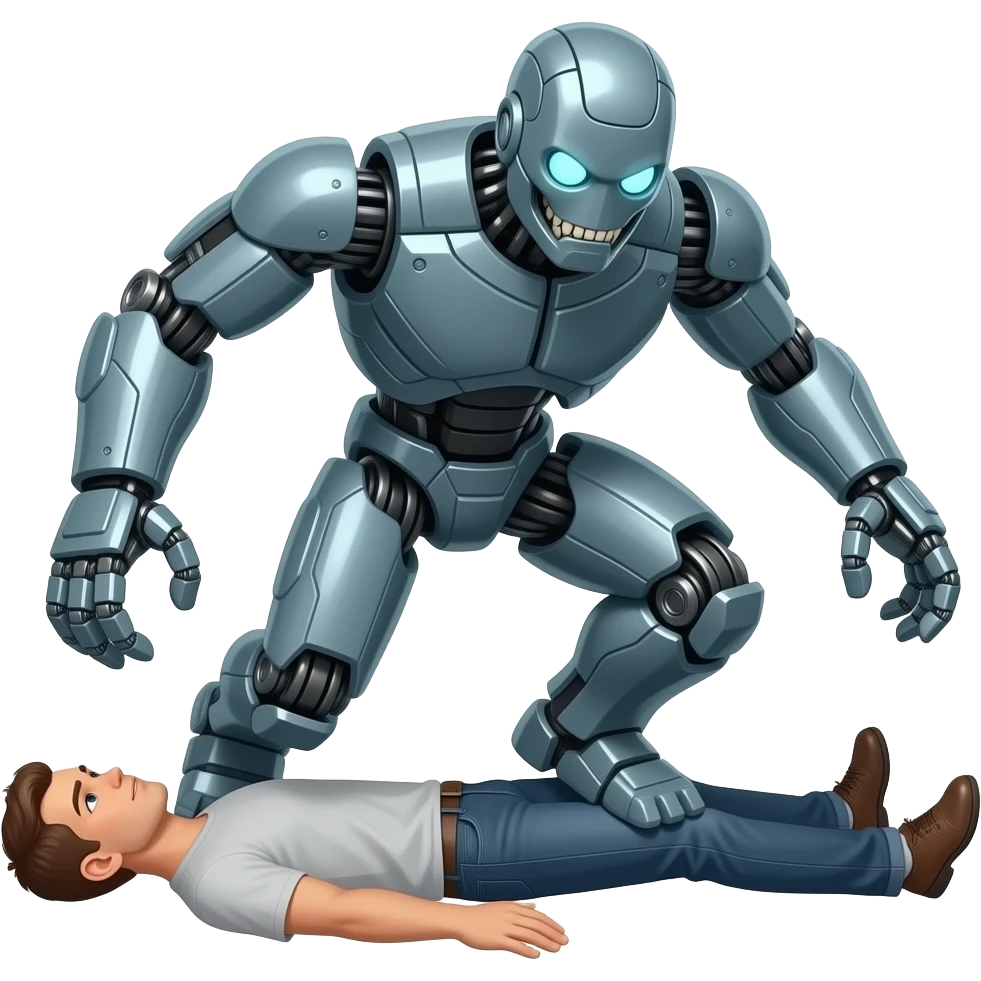 evil robot stomps man emoji