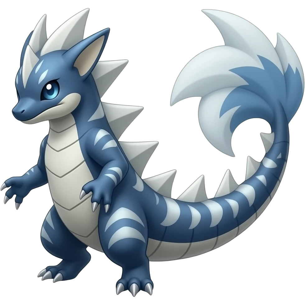 Bluish blackish whitish greyish gradients Absol-Amaura-Garchomp-Sharpedo-Aurorus-Vulpix-hybrid with orca tail emoji