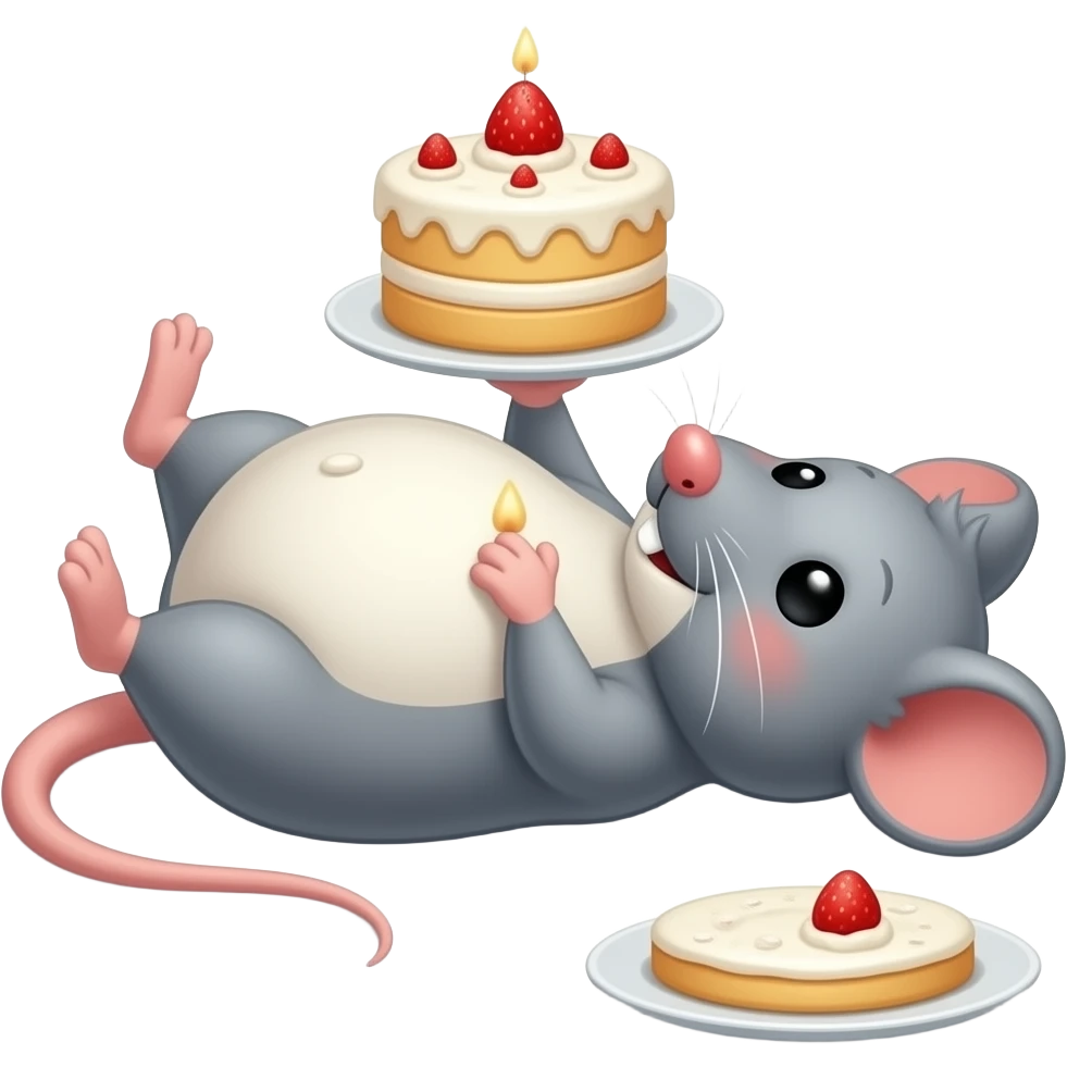 A cute little mouse,gets a giant overstuffed belly,she has eaten entire cake,now she is too full to move and remains stuck on her back,then she finds her well fed Bellybutton and gives it a deep tickle. emoji