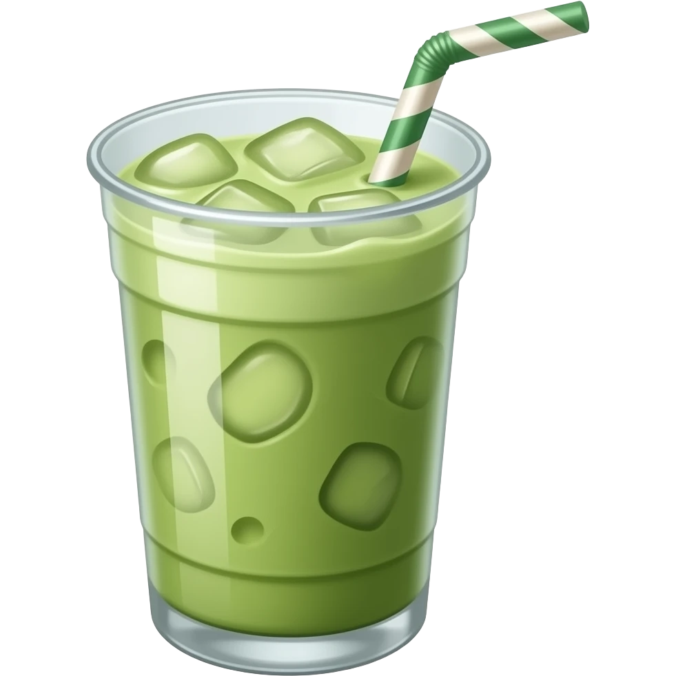 Iced matcha latte, with a straw emoji