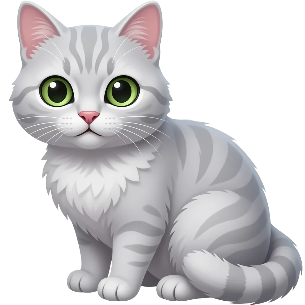 A sitting pure pale gray cat with green eyes, a pink nose, and pink paw pads. emoji