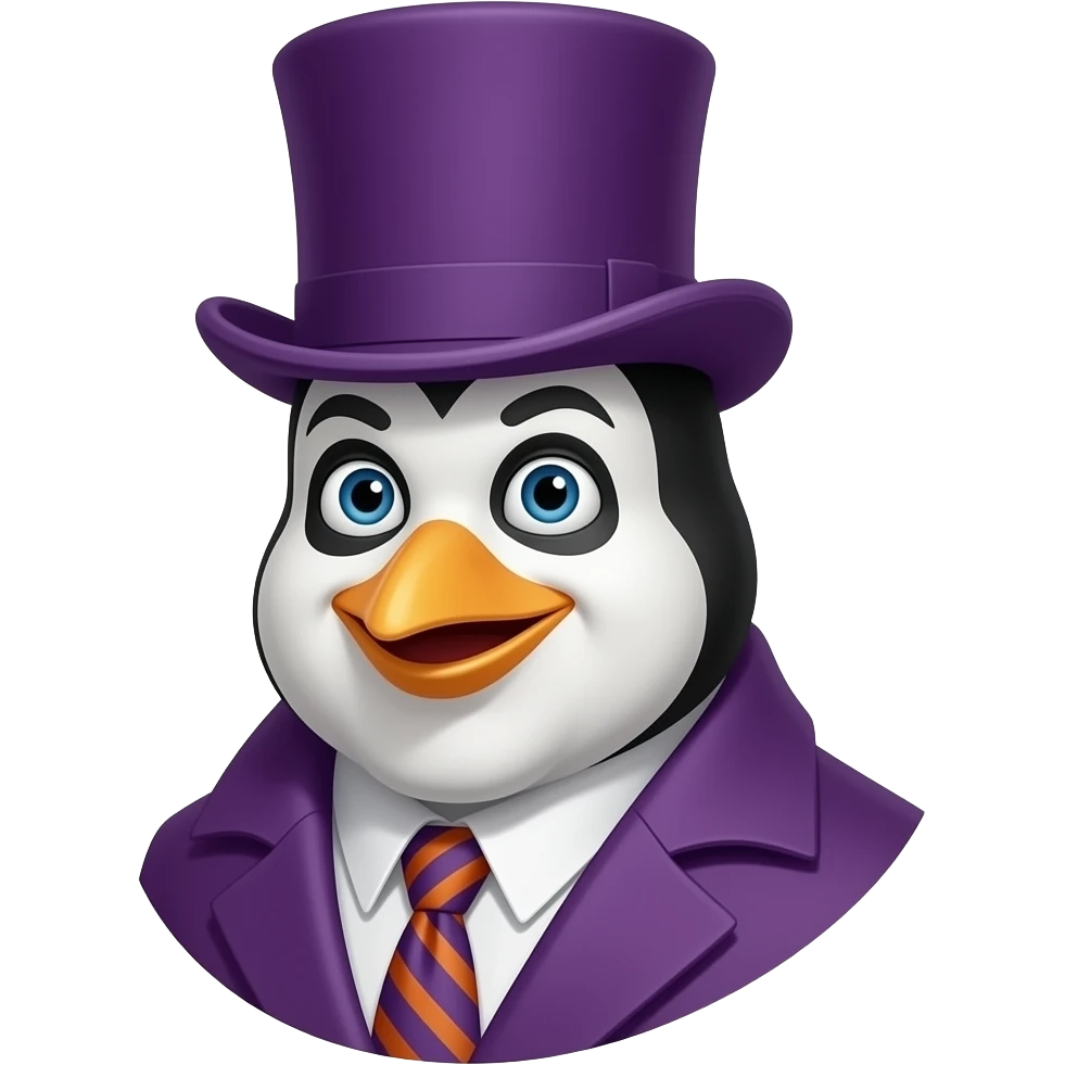 Young Burgess Meredith as the Penguin, wearing a purple top hat, emoji