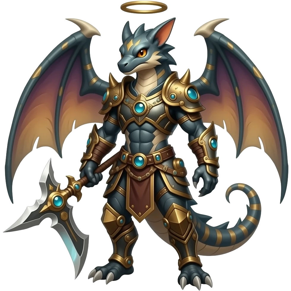 Angelic ancient vintage fantasy-Steampunk-Genesect-Salamence-Tyranitar-Brony-Vernid-Fionbri-Fakémon-animal-hybrid, full body emoji