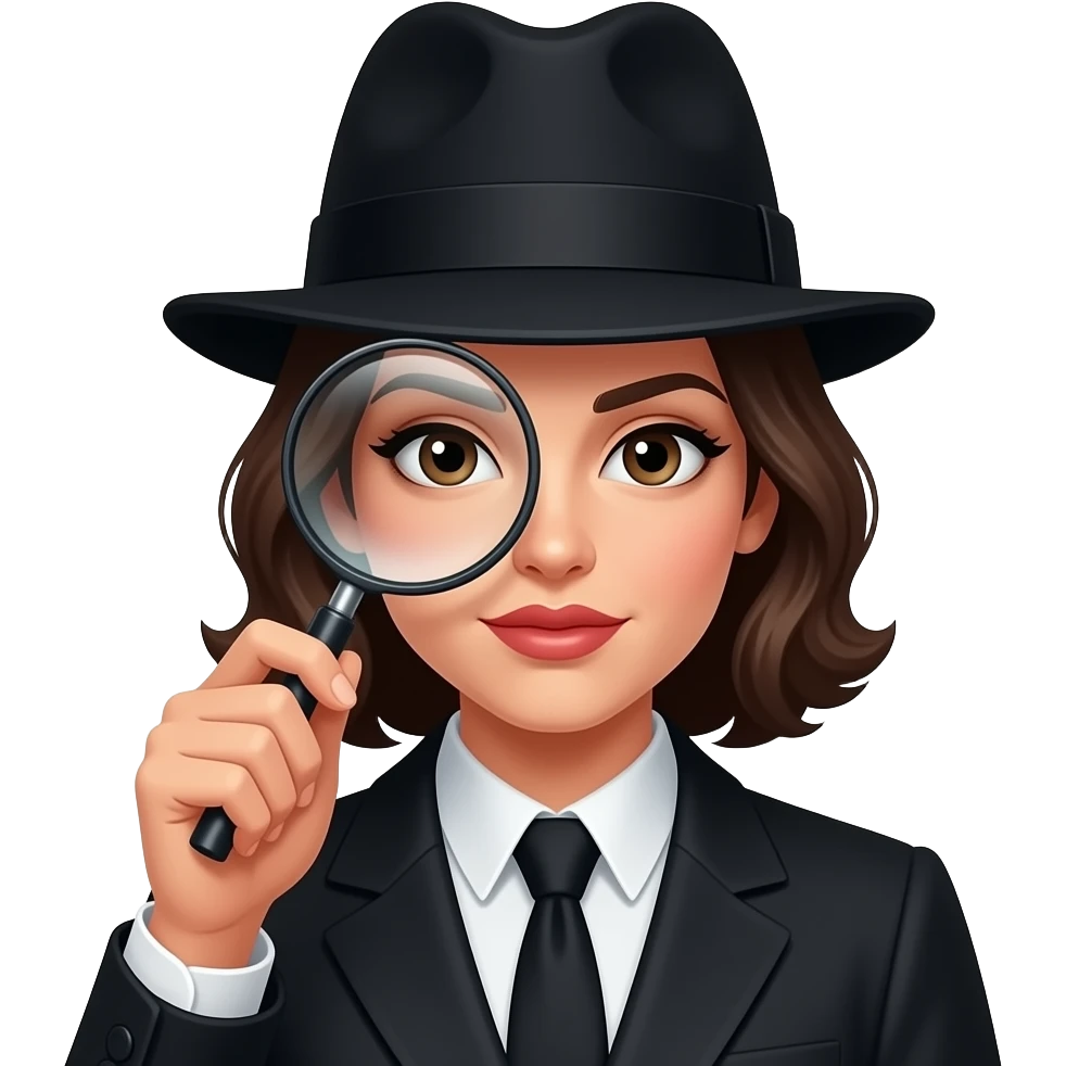 mujer detective con sombrero y lupa emoji