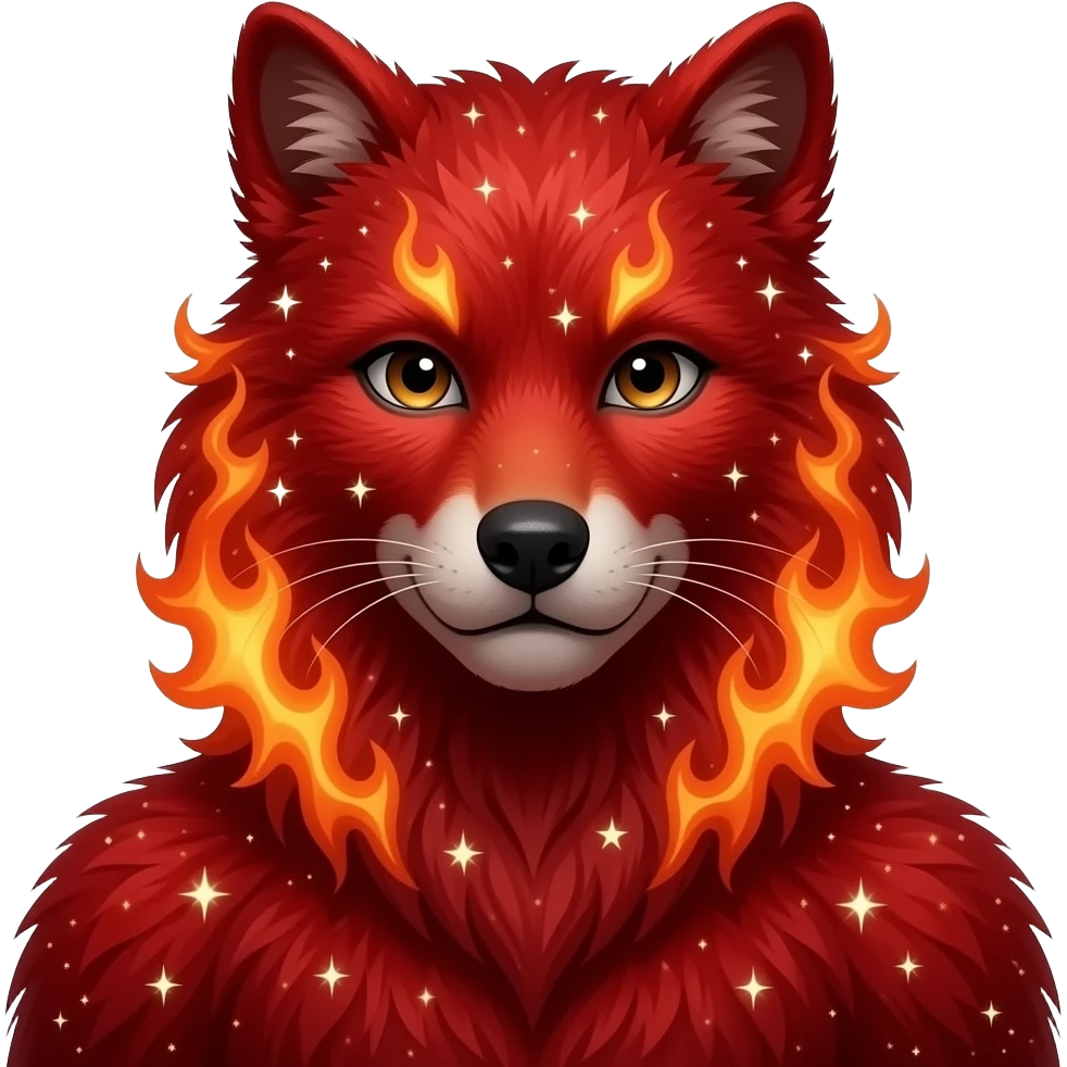 Hyper realistic fire red velvet fur soaked in starlight glitter and shadow gradients beautiful, shoulder bust emoji