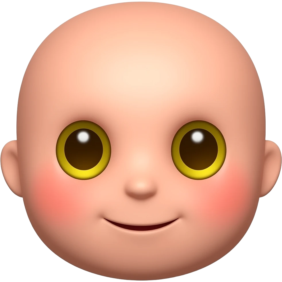 빨간 얼굴의 홍조를 하고 있는 노란 눈알   갈색 동공의 귀여운 만화 입체적 이모티콘 emoji
