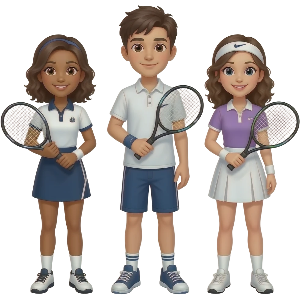 Un garcon metiss grand et deux brunes bronzer qui jouent au padel emoji