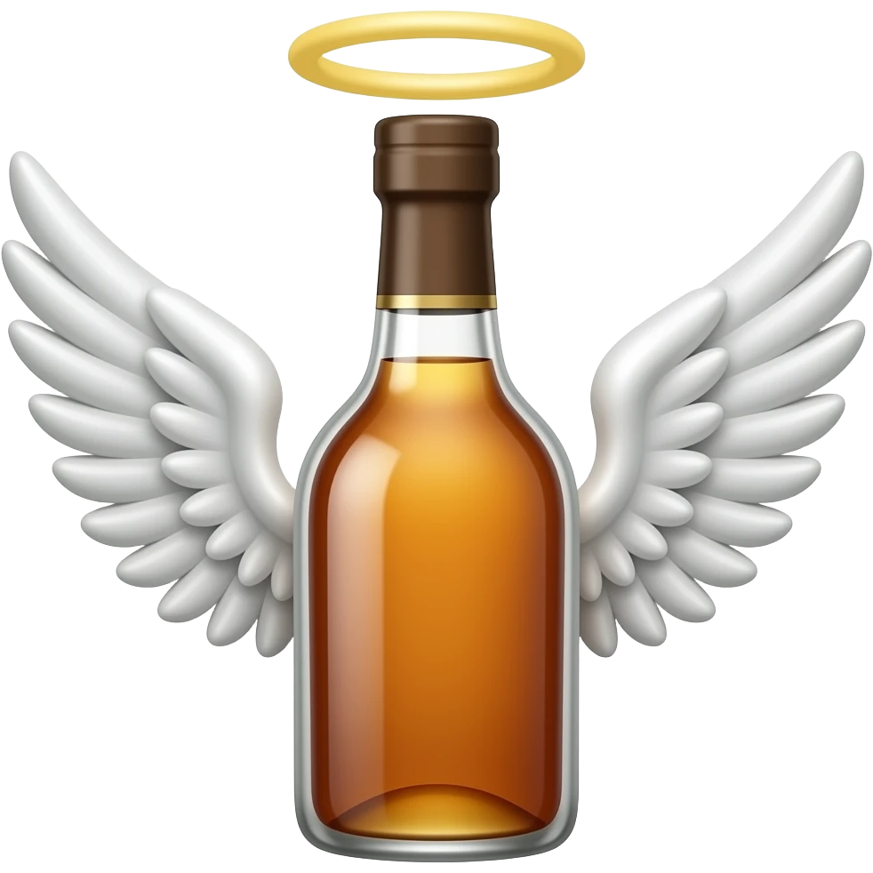Rum bottle with wings on each side with a halo above it emoji