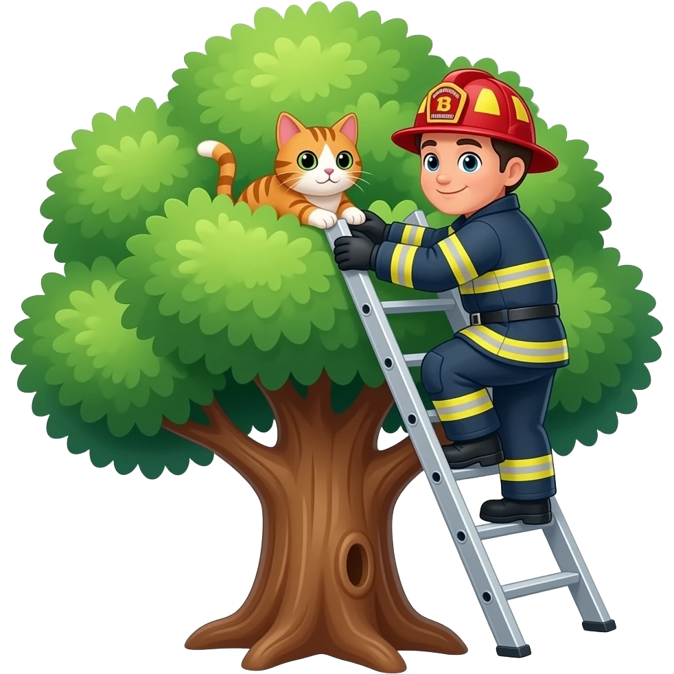fire fighter hero saving cat from treecrown with a ladder emoji