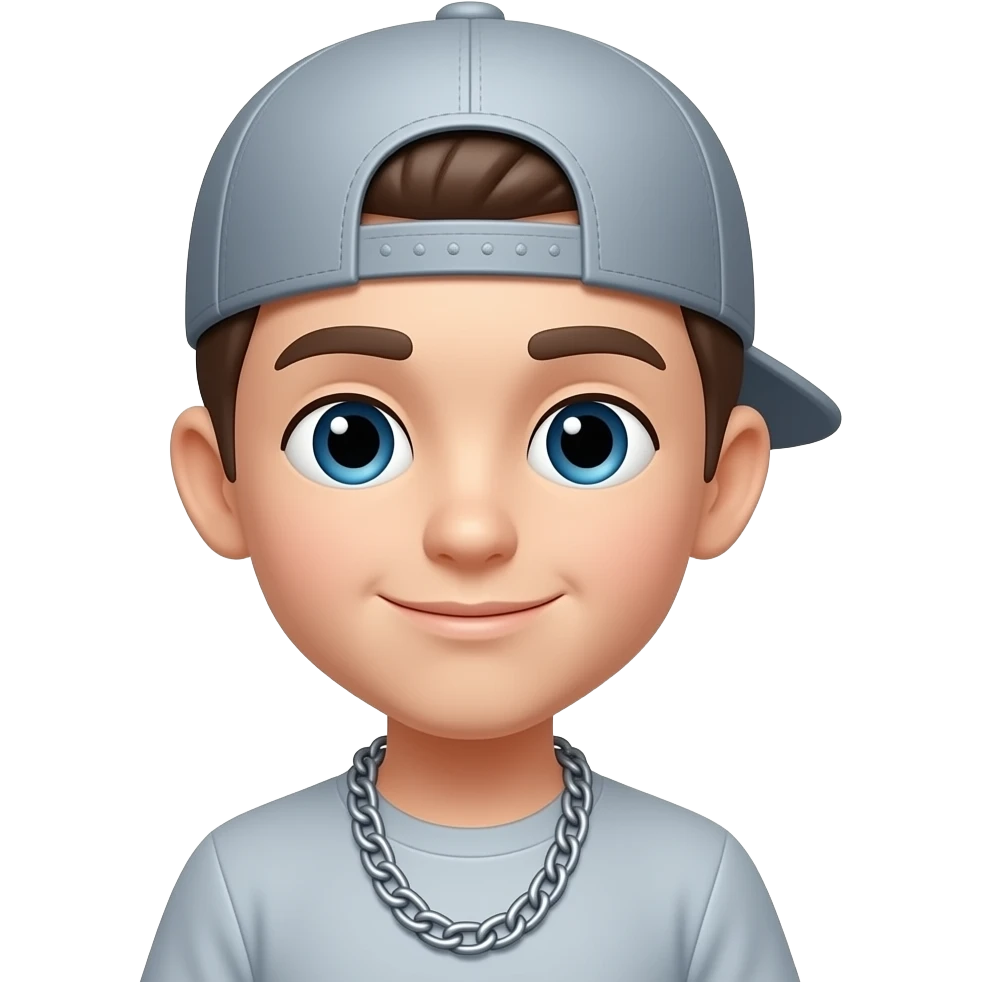 Un niño con gorra de costado con cadena  estilo emoji emoji