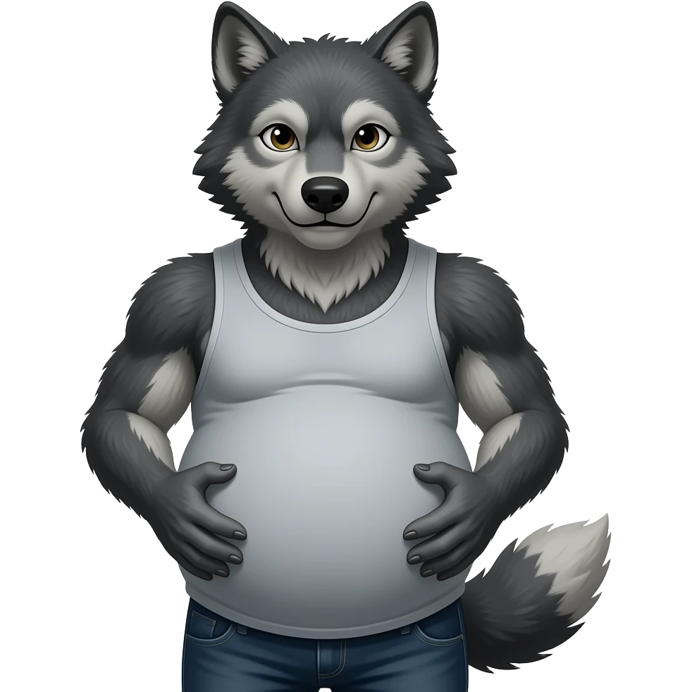 Wolfman with a big round pregnant belly emoji