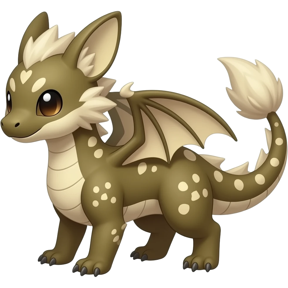 Beautiful pretty cool edgy elegant realistic Feral Rare Fantasy colorful vibrant Vernid-Trico-Haku-dragon-species-Fakemon-creature by LiLaiRa, random markings, tufted tail, tufted ears, full body emoji