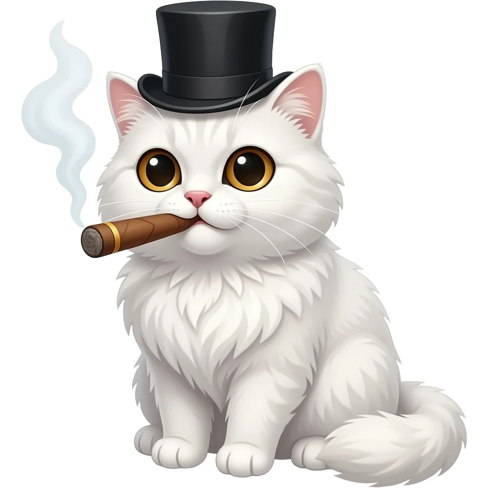 white fluffy cat brown eyed top hat and smoking a cigar emoji