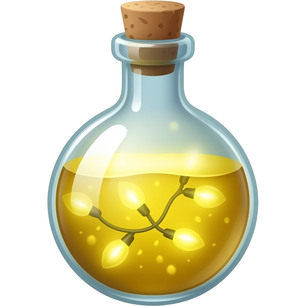 Yellow Fairy Light potion, old oil bottle. shimmering light inside emoji