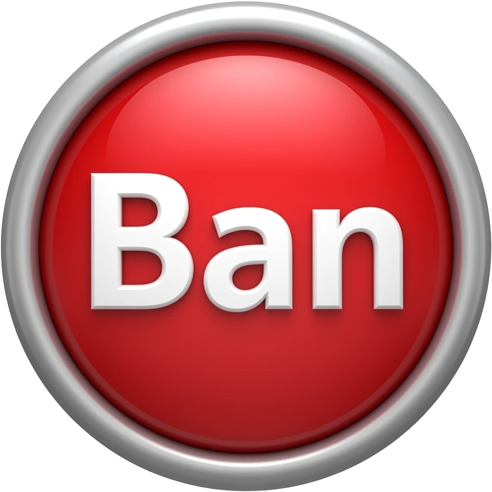 Объёмная красная кнопка с надписью "Ban" emoji