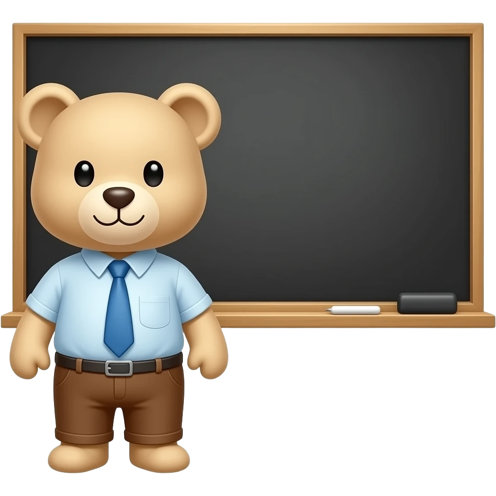 Beige beige teddy bear teacher, no fluffy hairs, with full blackboard emoji