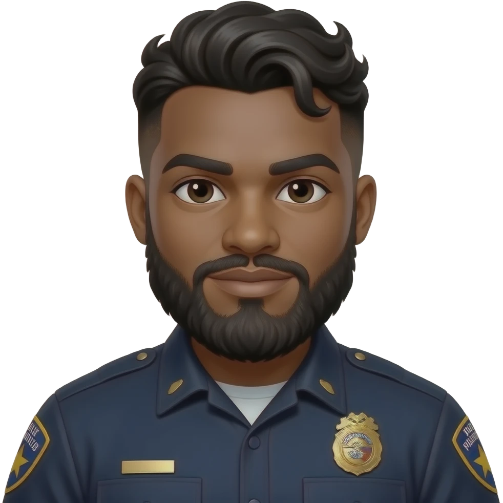 black officer with full beard and tapper haircut with waves emoji