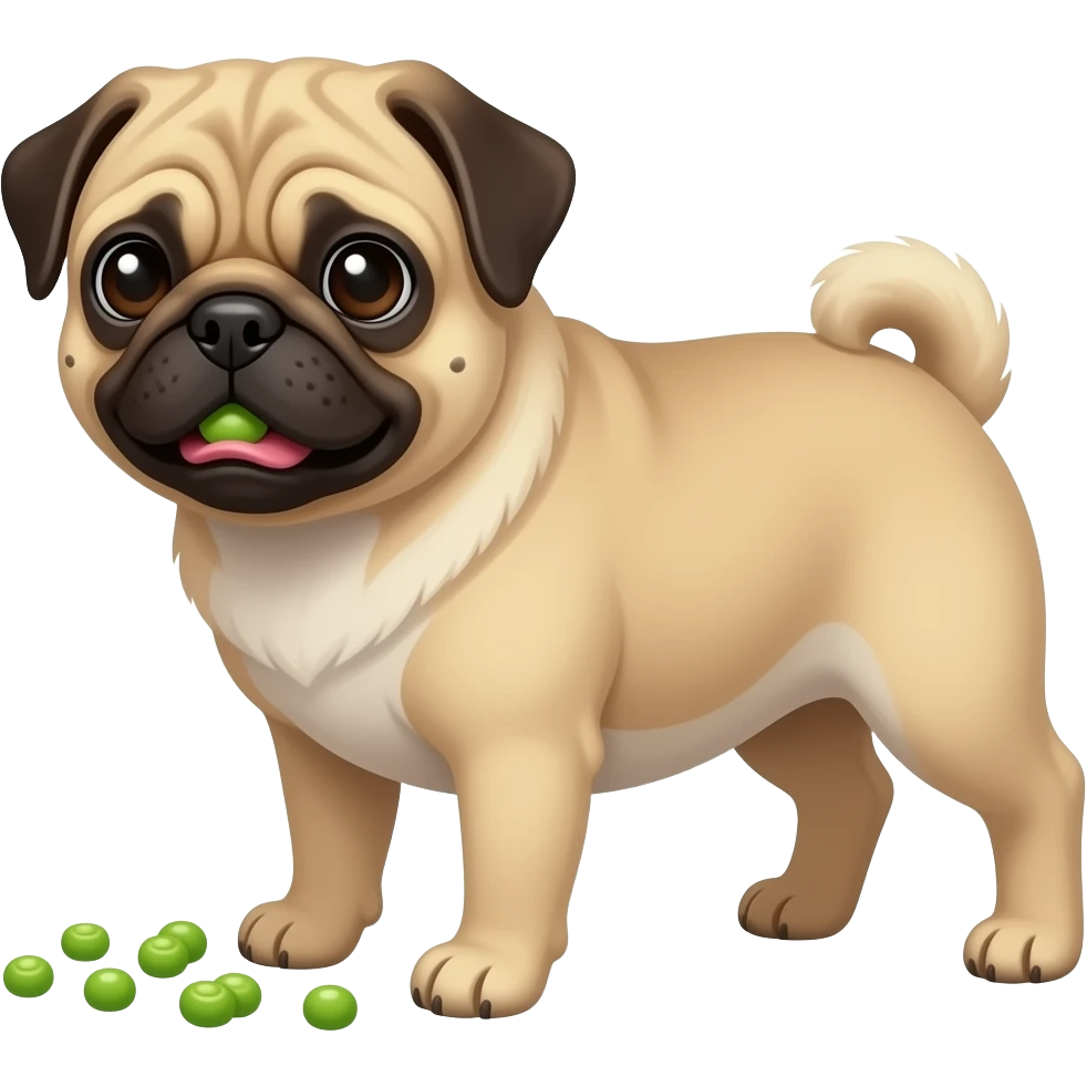 crea un pug comiendo chicharos emoji