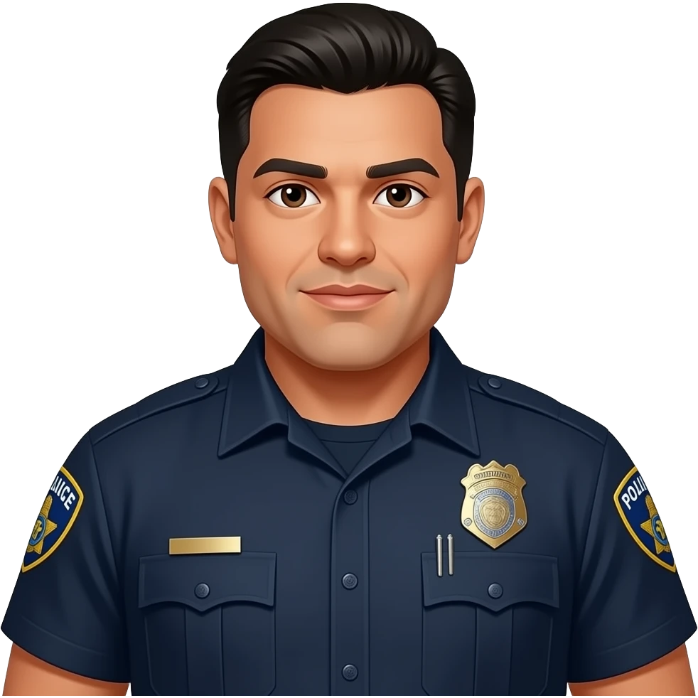 heavy set Hispanic dark complicated  police officer with slicked back black hair and brown eyes emoji