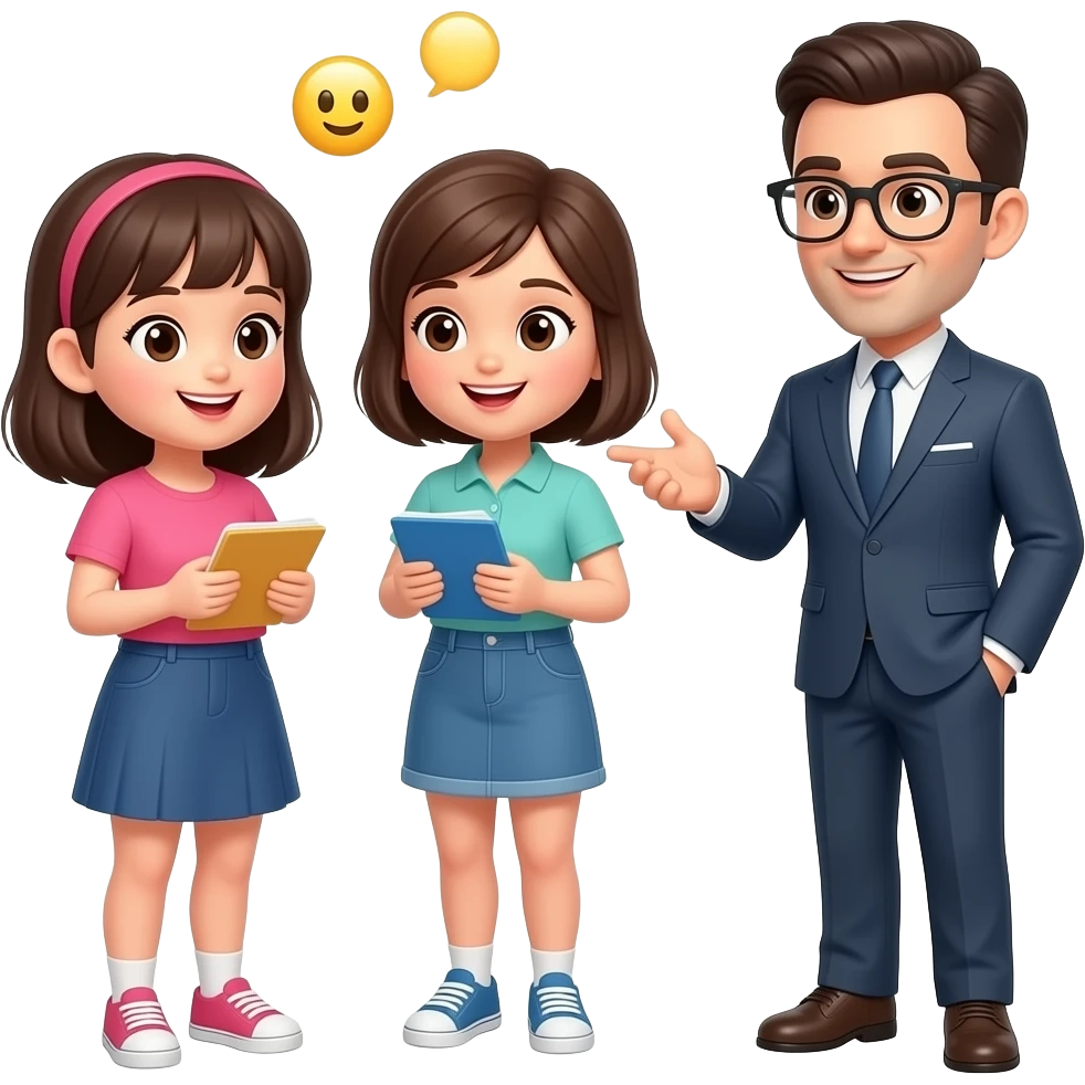 2 girls and 1 boss guy discussing emoji face emoji