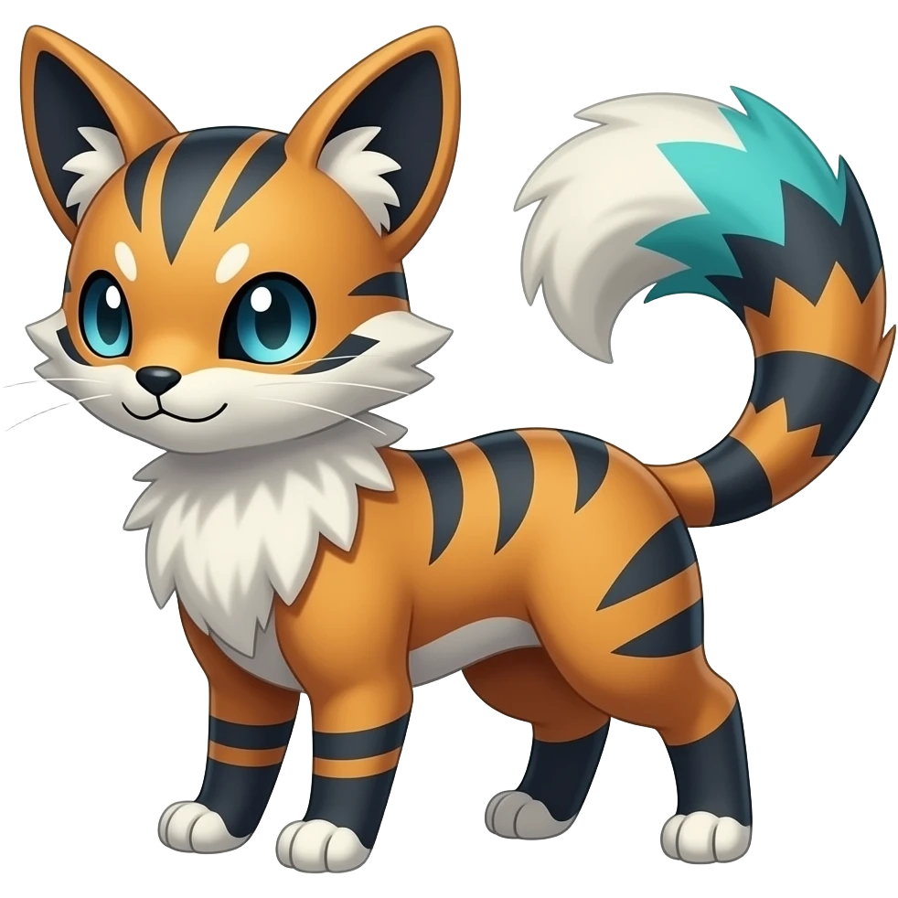 Colorful shiny smooth soft flurry edgy cool Civet-Trico-Sprigatito-Fennekin-Manectric-Vaporeon-Fakémon-hybrid with tribal markings emoji