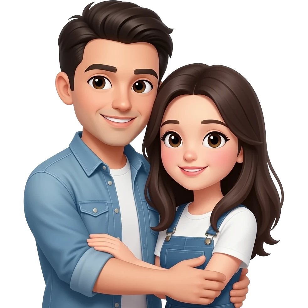 Dark haired guy hugging a dark hair girl emoji