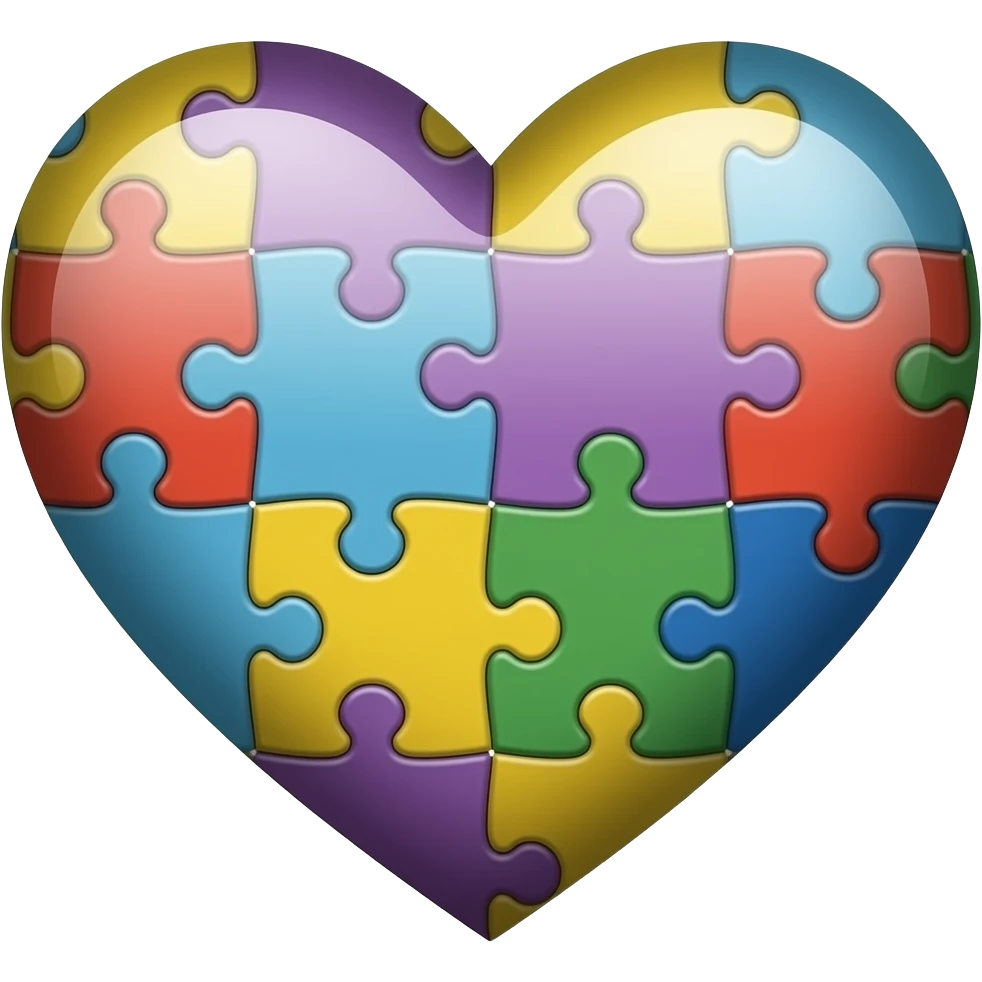 autism puzzle peice heart shaded like ios using primary colors with many puzzle pieces in the heart emoji