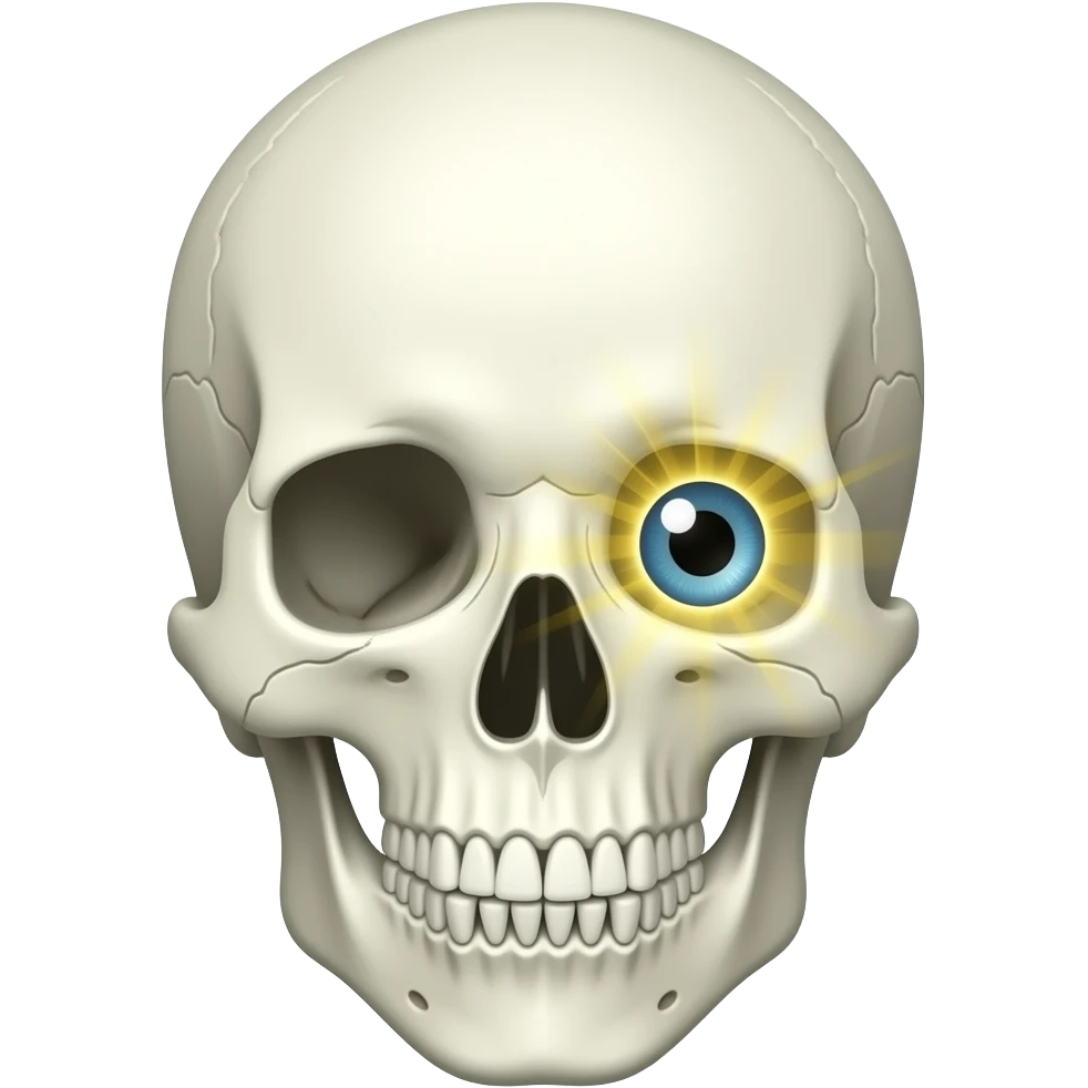skull face emoji in white colour one side eye is show aura kind rays emoji