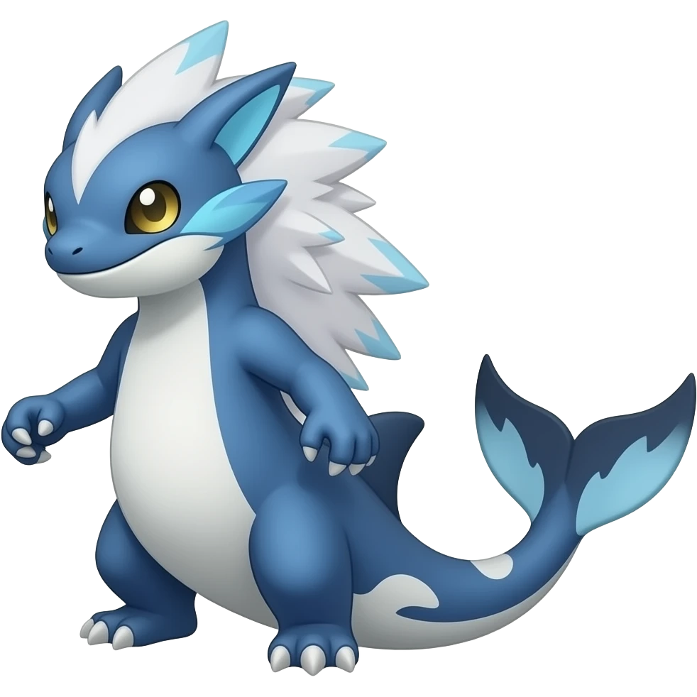 Bluish blackish whitish greyish gradients Absol-Amaura-Garchomp-Sharpedo-Aurorus-hybrid with orca tail emoji