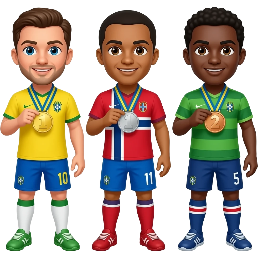 🥇🇧🇷⚽.   🥈🇳🇴⚽.    🥉🇨🇻⚽ emoji