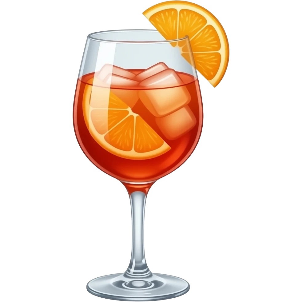 Aperol spritz in a tall stemmed glass with orange garnish and ice emoji