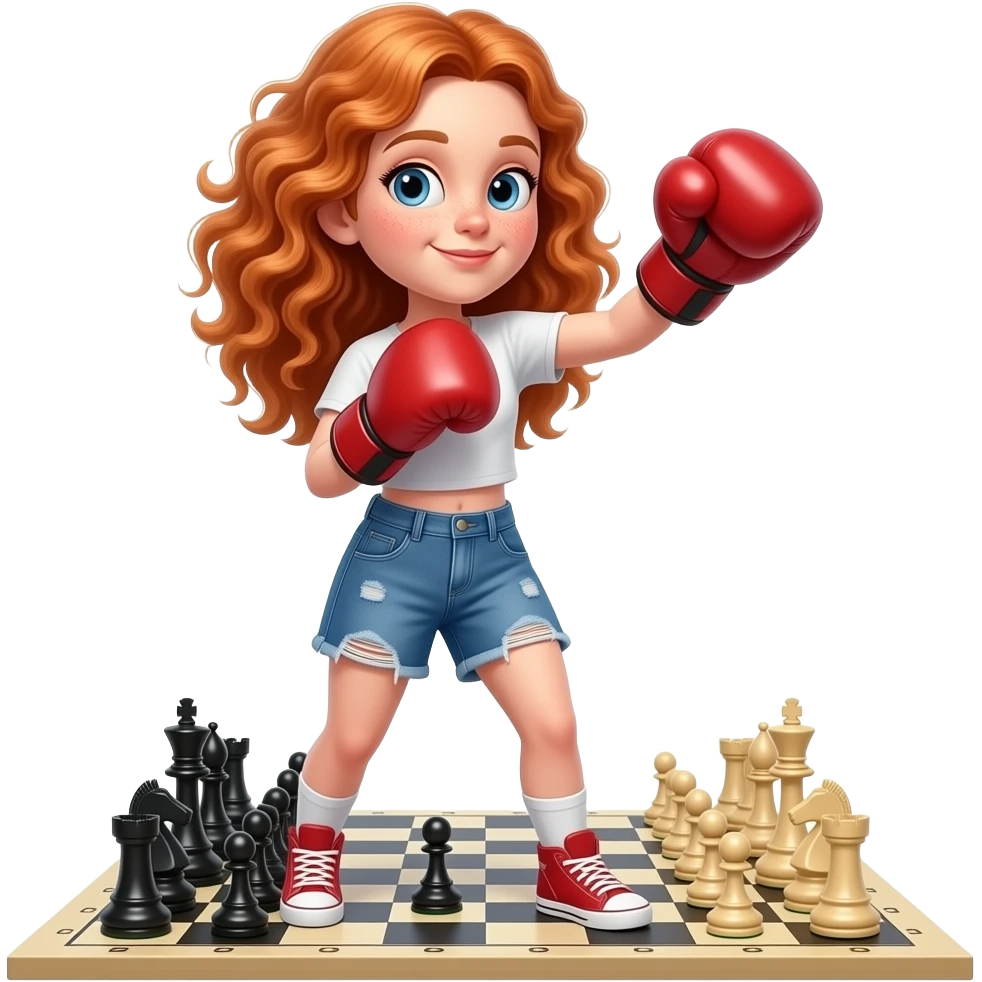 Fille rousse bouclés tâches de rousseur Chessboxing emoji