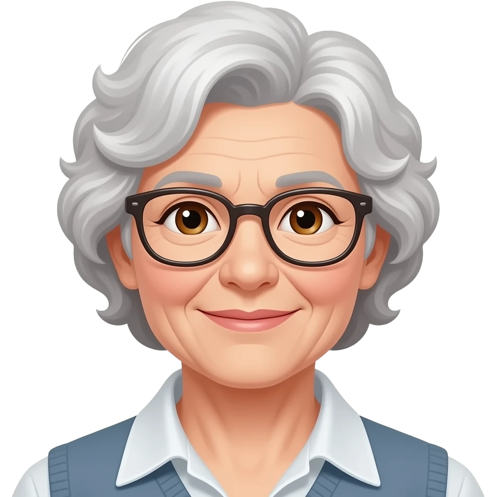 OlderWhiteno spectacleswoman grey short curlyhair brown eyes emoji