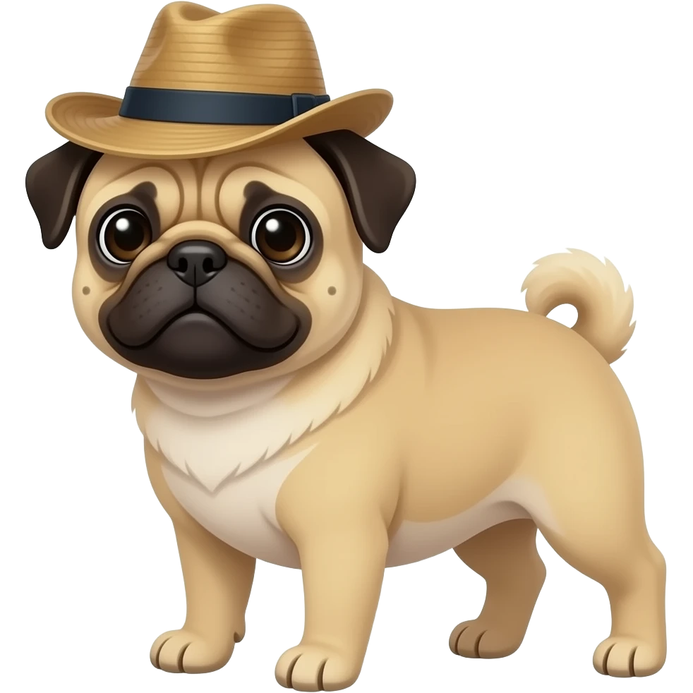 Perro pug con gorra emoji