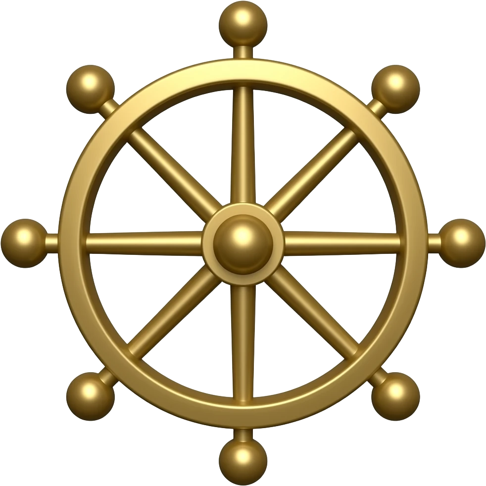 Mahoraga wheel 8 spokes and sphere handles and the wheel is not very fat, it doesn't have any other Ancient parts, doesn't have any little Circles or the spokes inside are Smooth, and the spokes outside are long, but not very long and handles needs to be smooth sphere the inside one too it's gold emoji