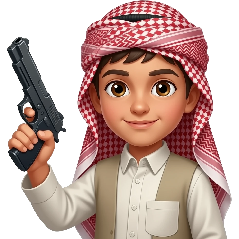 Un chico árabe con una pistola emoji