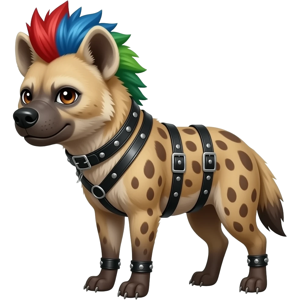 hyène punk cheveux rouge bleu et vert bdsm emoji