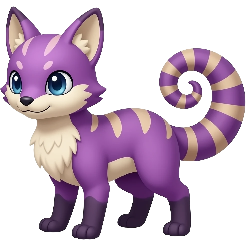 Purplish reddish Vulpix-Rattata-Vaporeon-Litten-Fakémon-hybrid with a chameleon tail emoji