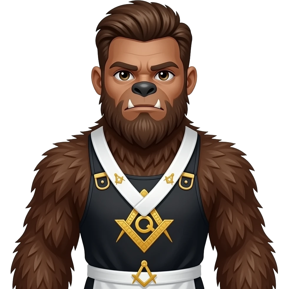 A fashionable young brunette yeti-like man with a stylish hairstyle and a Masonic apron on his belt. emoji
