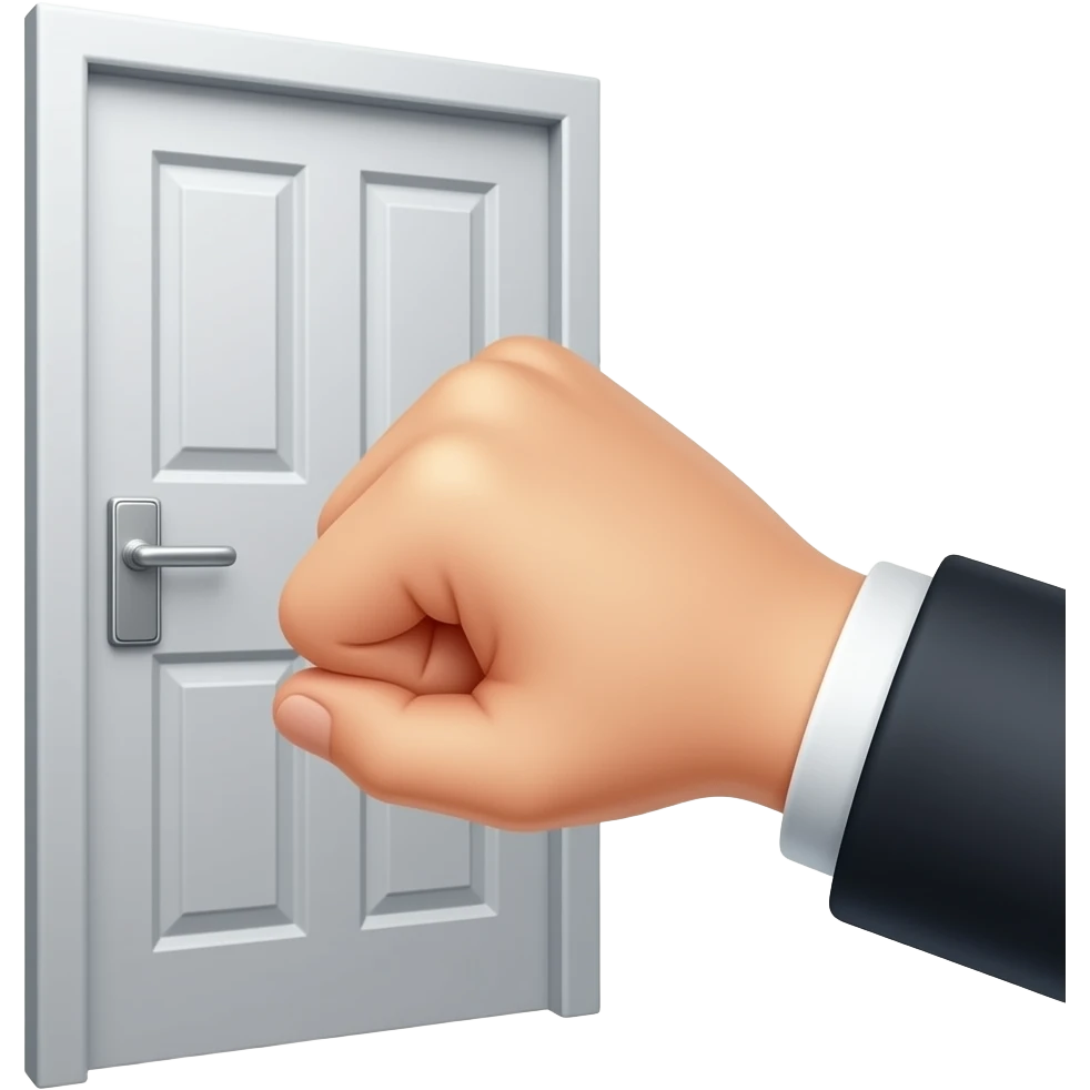 pov first person perspective of persons back of fist knocking aggressively on figurative door emoji