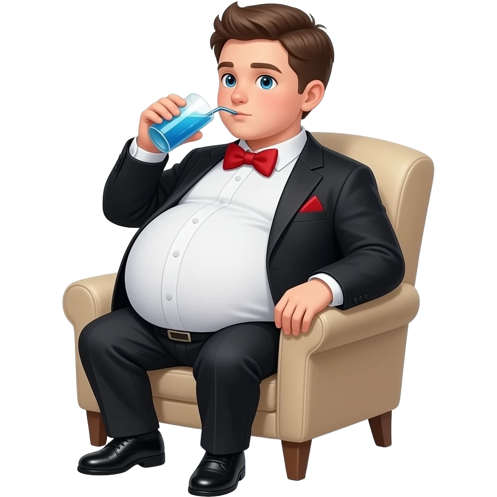 chłopak 13 latek z super super super super super super super super super super super super super super super super super super super super super super super ekstremalnie max ogromny brzuch jak piłka brzuch ma kształt jak duża kula elegancko ubrany sieci na krześle i pije 🔵 emoji