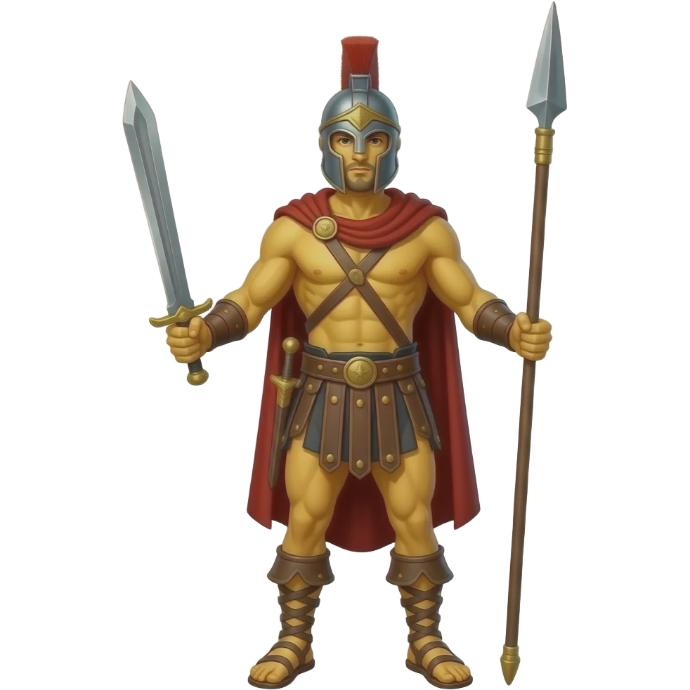 spartacus, minimal, full body, yellow skin, emoji style, more emojis style, more minimal, with weapons, more simplistic emoji style, without helmet emoji