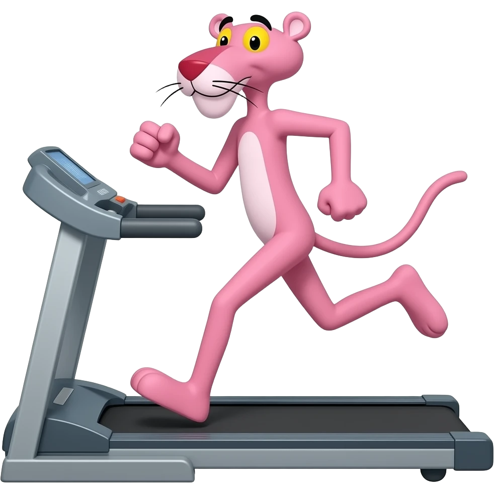 pink panther running on a treadmill emoji